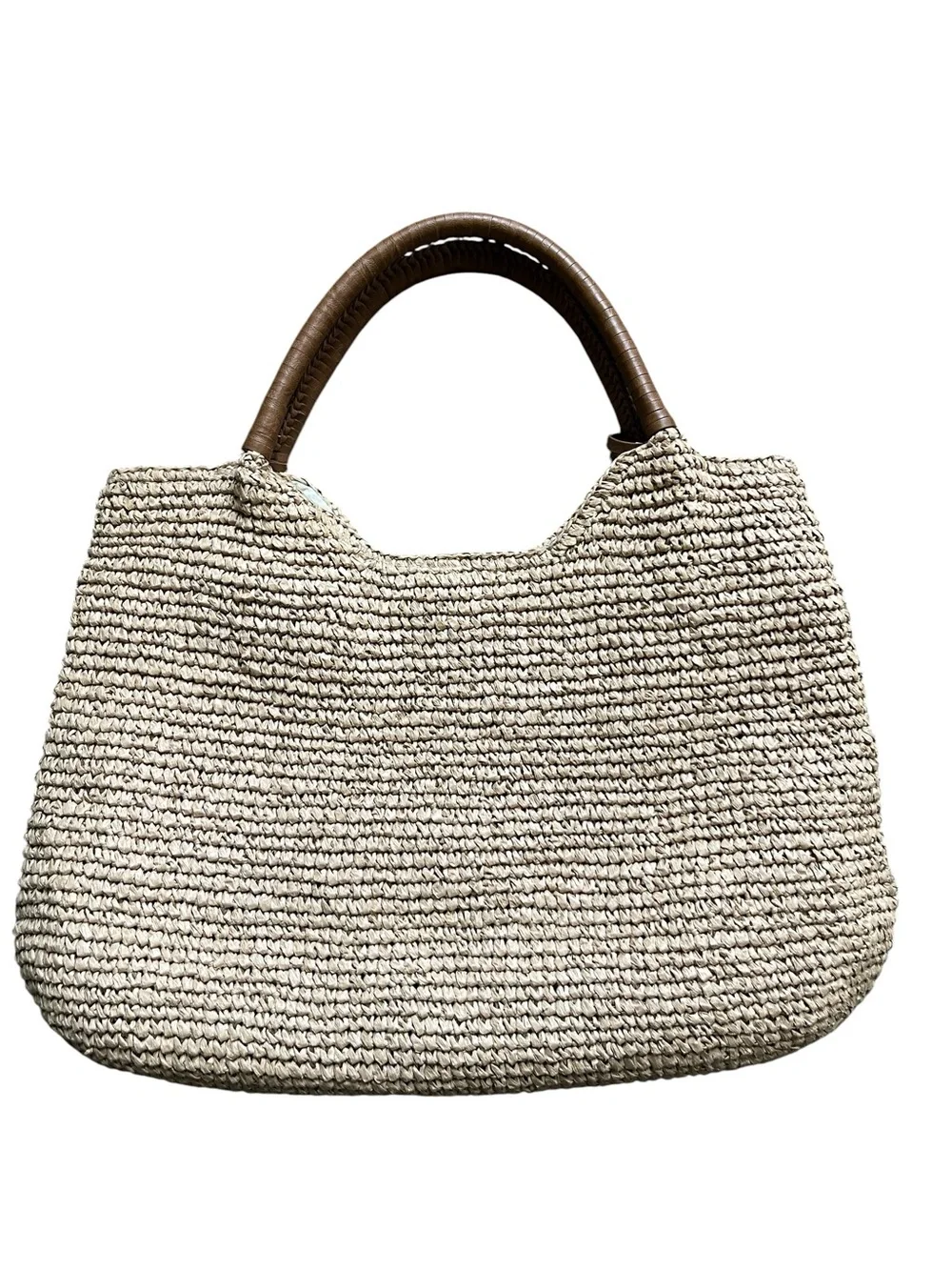 Tommy Bahama tan raffia straw hobo tote bag with linen lining